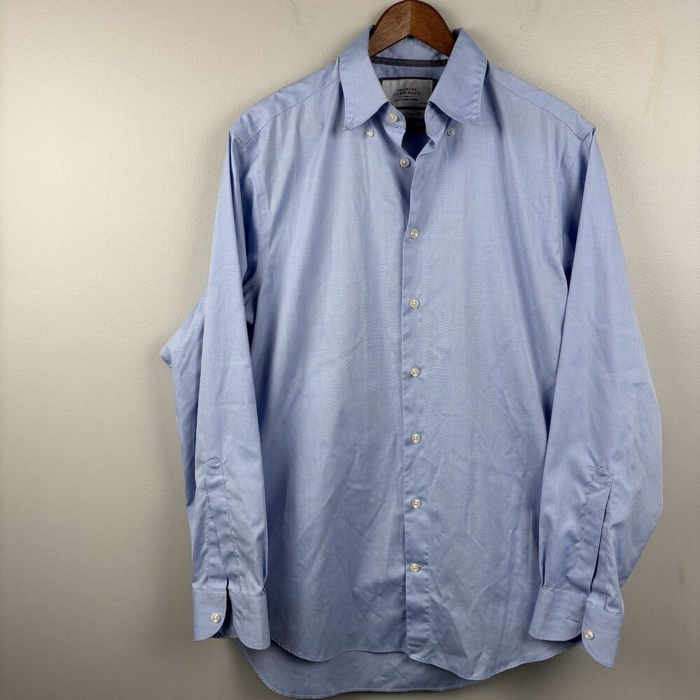Charles Tyrwhitt Dress Shirt Men 15 1/2 - 35 Classic Fit Blue Non-Iron Soft - Picture 2 of 9